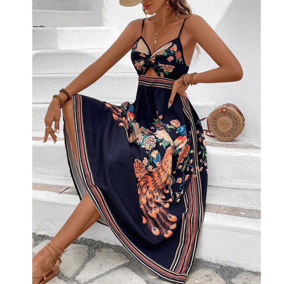 Boho Floral Print Cut out Cami Dress - Picture 2 of 7